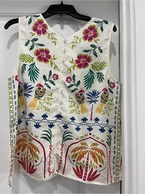 Johnny Was Button Back Linen Tank NWT